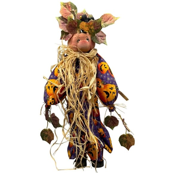 Handcrafted Pumpkin Scarecrow Fall Decoration Purple Orange Halloween figurine - Picture 1 of 13